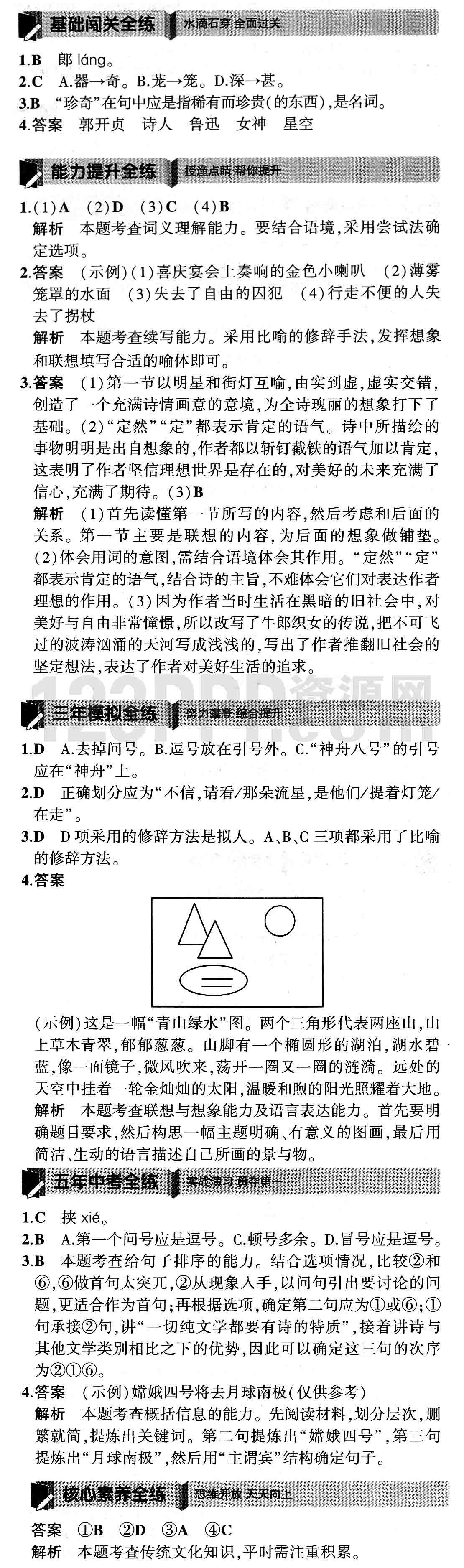 七年级语文(人教版)上册第六单元《天上的街市》全练试题[附答案解析]