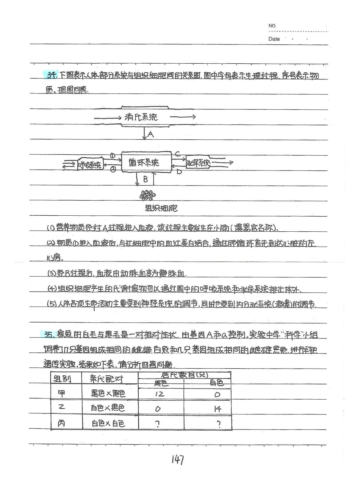 初中生物手写笔记（154页）-中考状元手写笔记下载