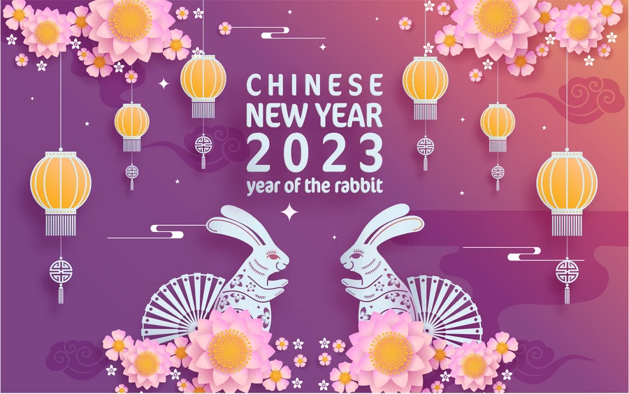 2023兔年新年快乐春节喜庆剪纸金箔插画海报展板背景AI矢量素材【043】