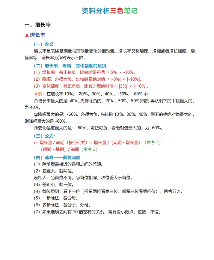 资料+数量 三色笔记55页（理）(2023公务员考试国考省考行测申论公务员学霸笔记三色重点笔记PDF电子版)